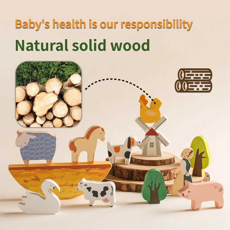 Baby Farm Stacking Wooden Block Toys Animal Cow Educational Toys Baby Balance Building Blocks Creative Toys Wooden Stacking Toy C250916