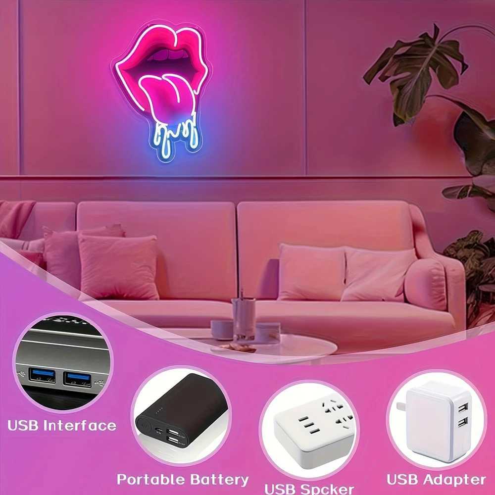Playful Lips LED Neon Sign USBPowered Vibrant Wall Decor for Bar Bedroom Gaming Room NonProvocative Party Lighting for Y250916