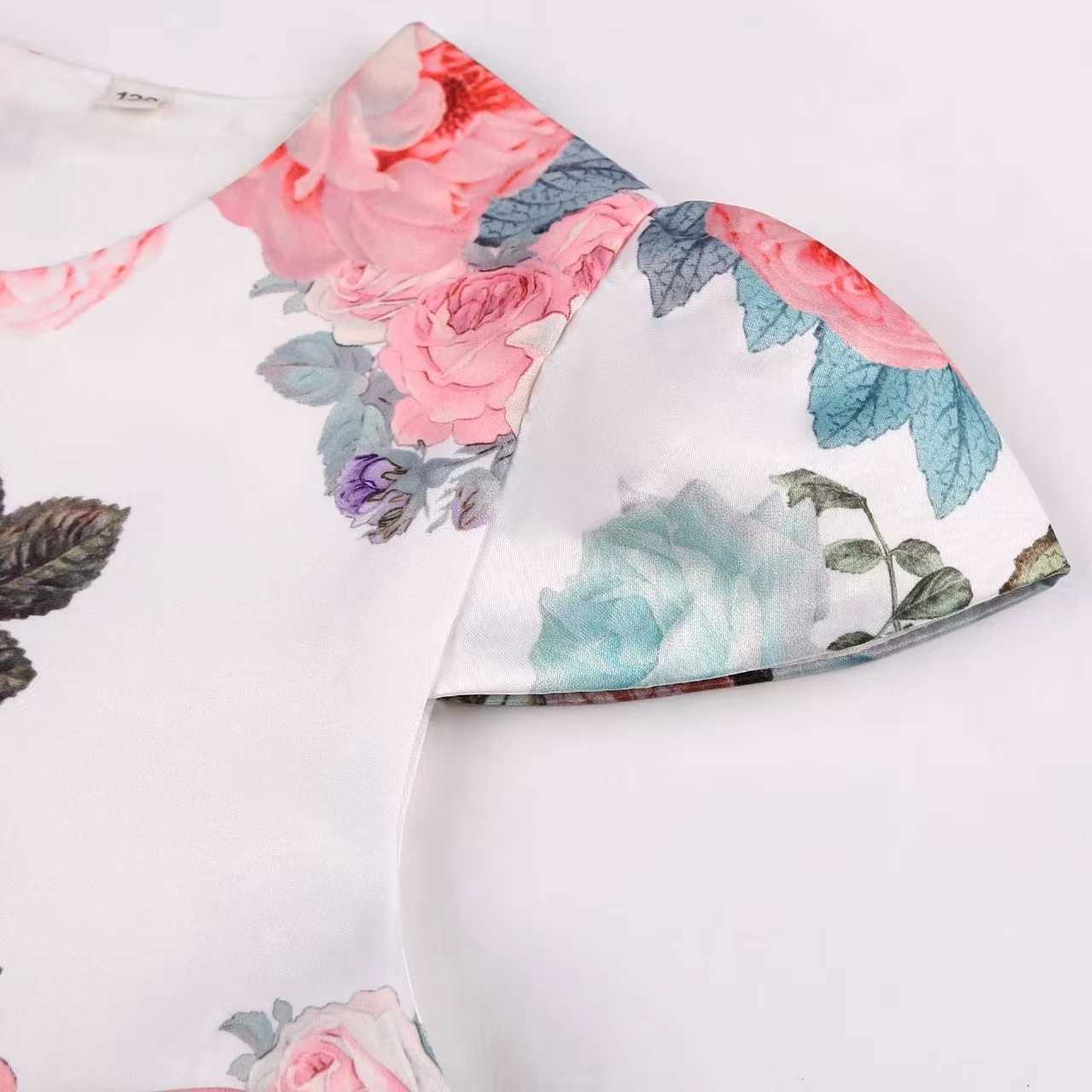 2025 New Rose Print Dress Girls Bow Dress European American Princess Dresses Holiday Party Performance Gowns Party Banque C250916