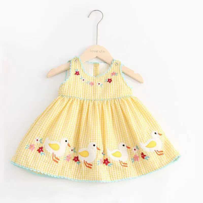 Summer Kids Sundress 9M4T Toddler Pink Bunny Grid Sleeveless Dress Children Girls Yellow Clothes C250916
