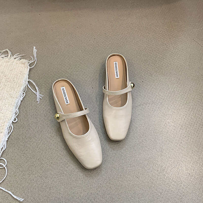 Hidden Heel Closed-Toe Half Slippers for Women, Summer Outdoor New Korean Style French Evening Breeze Elegant Silver Designer Shoe Single Shoes Sandal