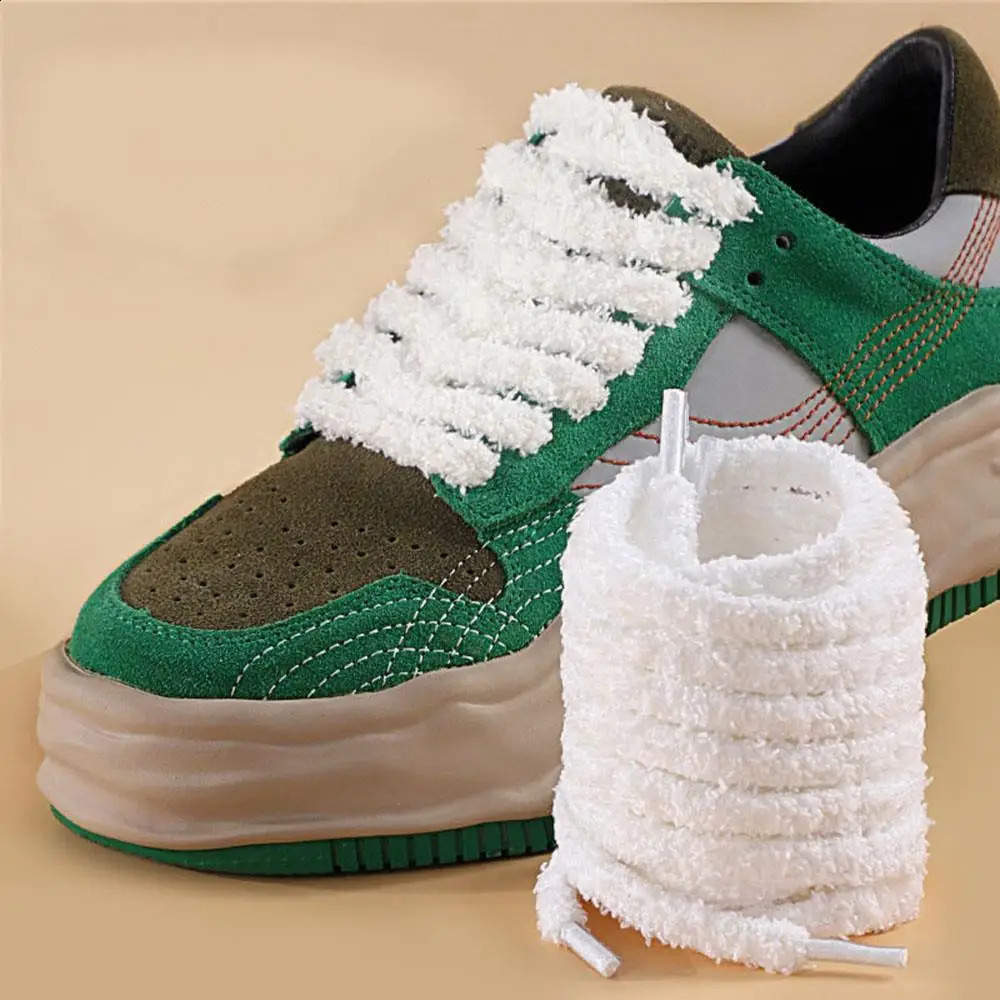 Soft 9mm Wide Flat Plush Towel Shoelaces Fat Fluffy Fuzzy Laces n Perfect for Women Casual Sneakers Lady Shoes strings 250915