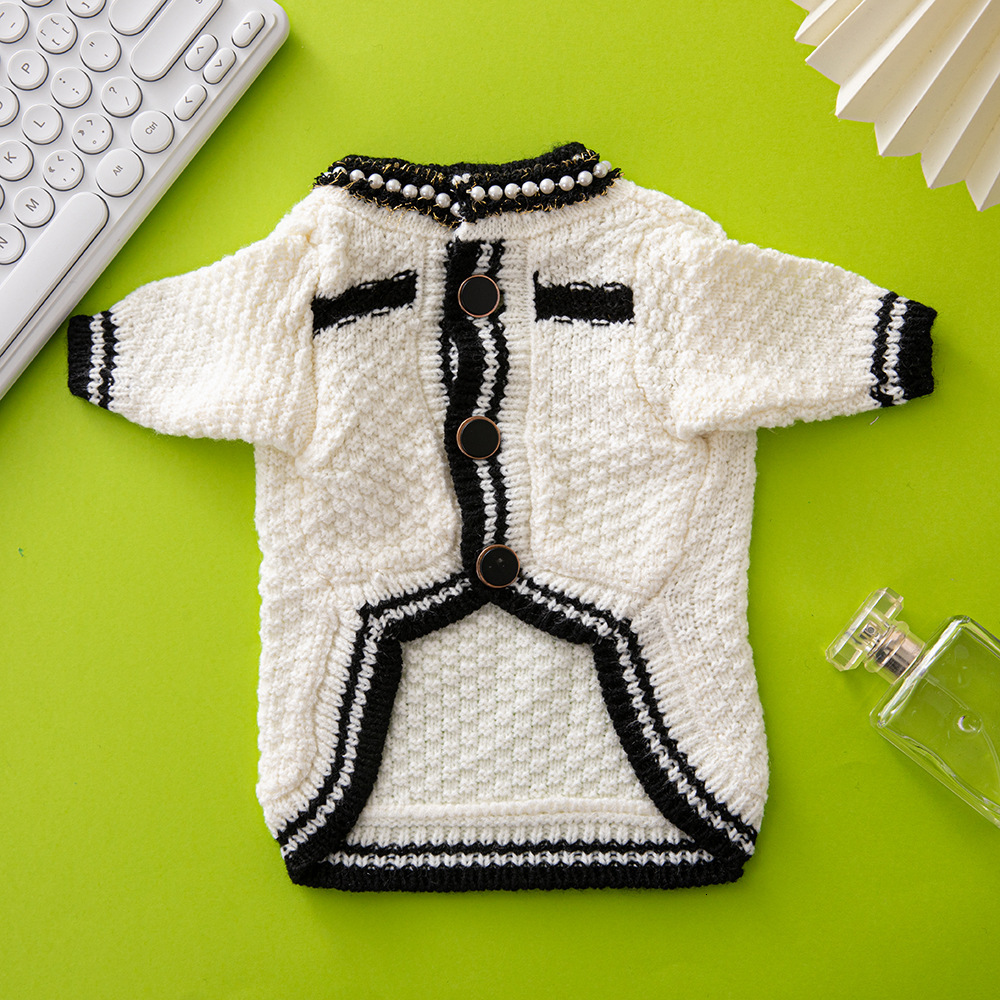 Chanel Style Pet with Brooch Fashion Trendy Brand Clothes French Bulldog Schnauzer Dog Sweater