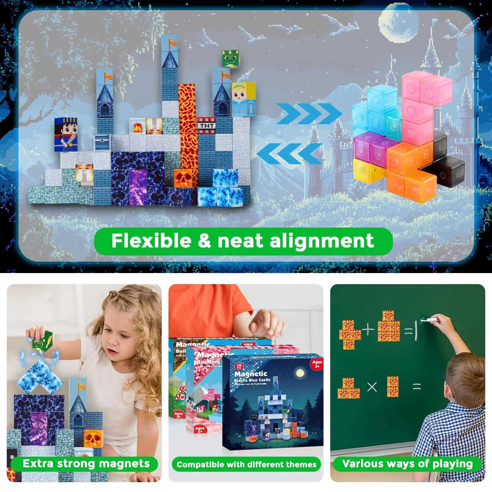 Magnetic Building Blocks Blue Castle Constructor KitMontessori Education Toys for ChildrenMagnetic Blocks STEM Creative Play Y250916
