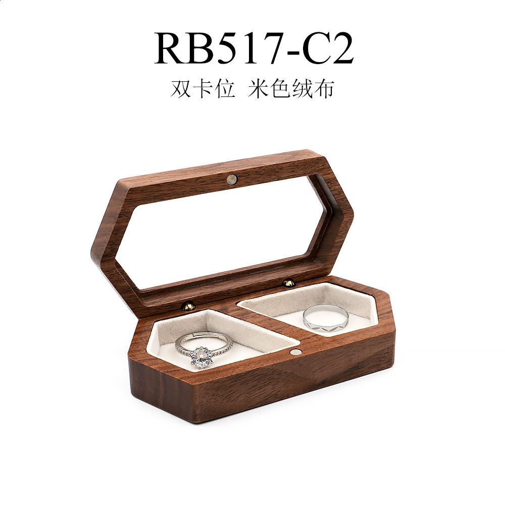 Free Custom Personalized Walnut Wooden Ring Box Engraved Engagement and Wedding Ring Holder Gift for Couples Brides and Grooms 250106