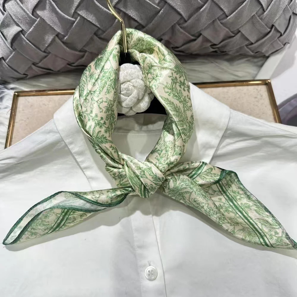 green Women 100 Mulberry Silk Scarf For Hair Headscarf Spring Fall Elegant Floral Small Silk Square Neck Scarves Neckerchief 250915