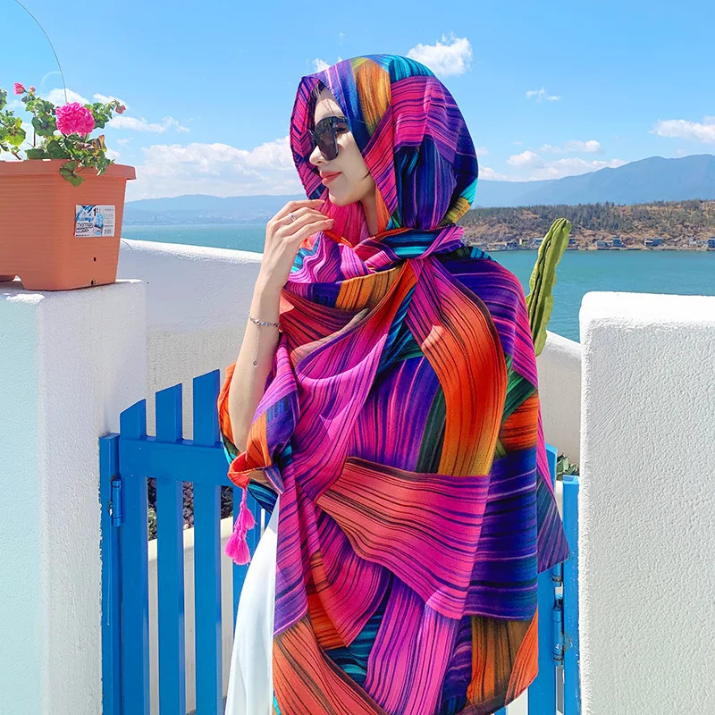 Summer Trendy Colorful Shawl Scarf 1PC Comfortable Lightweight Sun Protection Travel Beach Scarf Head Scarfs for Women 250915