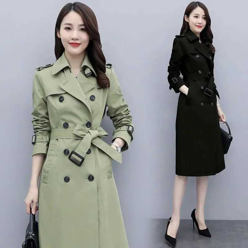 Womens Spring Autumn Jackets Coats 2025 New Korean Elegant Lady Windbreakers Double Breasted Streetwear Trench Female OuterwearT251216