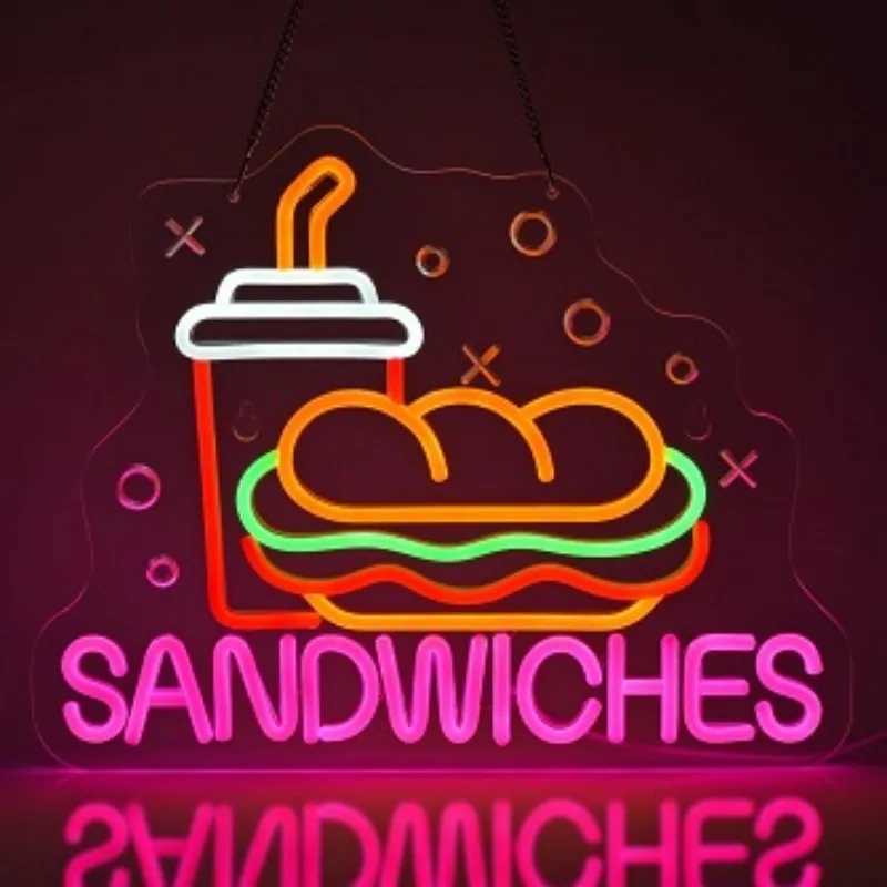 Burger and Sand Neon Sign Hamburger Shop LED Neon Light Fast Food Business Signs for Restaurant Kitchen Party Dimmable Light Y250916
