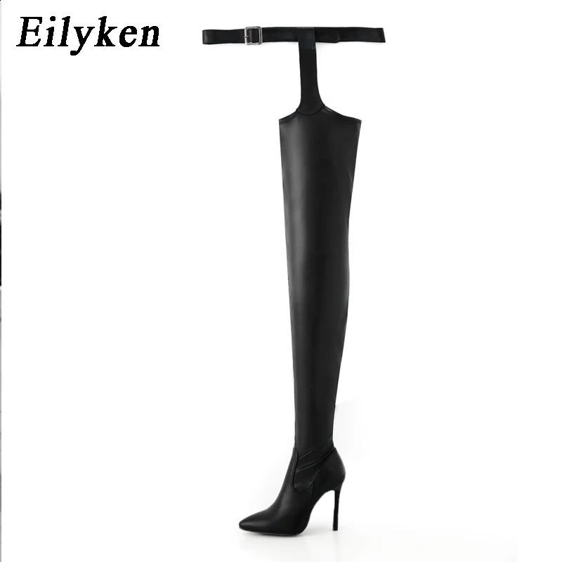 Eilyken Sexy Waist Buckle Strap Thin High Heels Women Boots Over The Knee Booties Pointed Toe Female Winter Shoes250916