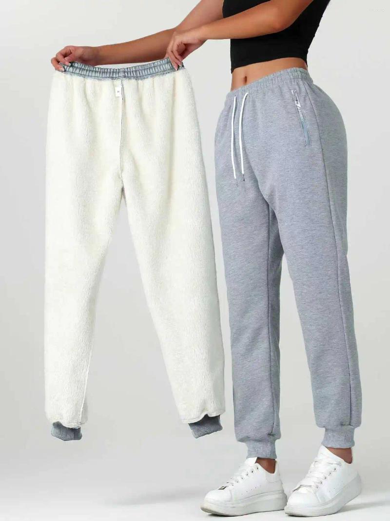 Women's Pants 1 Piece Of Autumn And Winter Long Fleece-Lined Thickened For Warmth Casual Sports With Elastic Drawstring Z260314