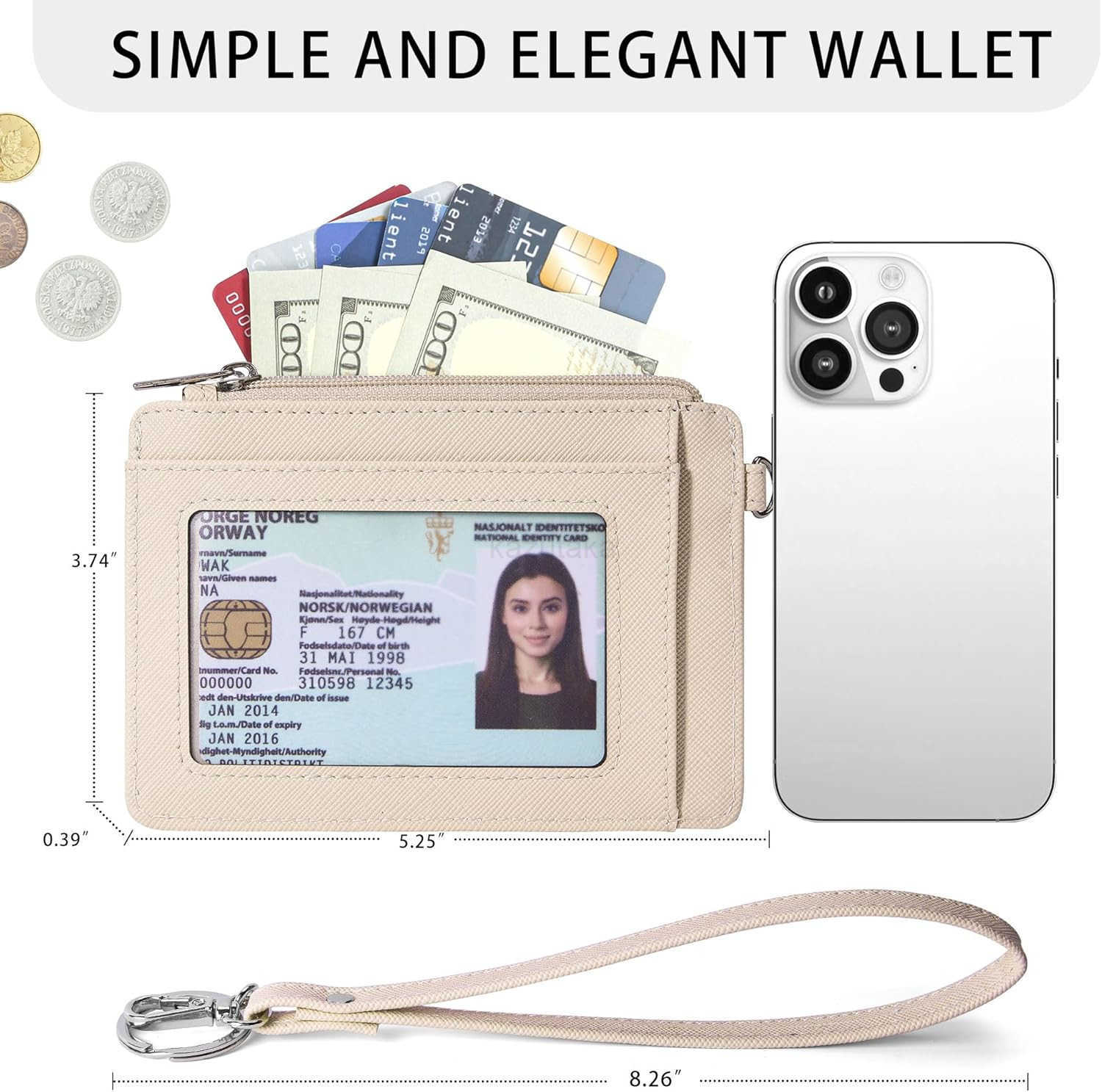 Small Wallet for Women Slim Wristlet Keychain Wallets RFID CARD Holder With Zipper Pocket ID Window Rainbow Pink Z250916