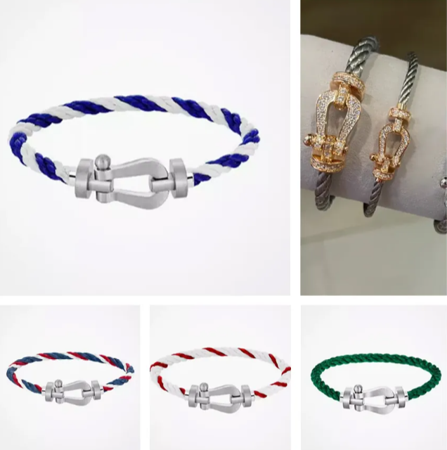 Bangle Horseshoe buckle steel bracelet for men high-end light luxury niche black braided bracelet for couples gift bracelet for hip-hop women AA