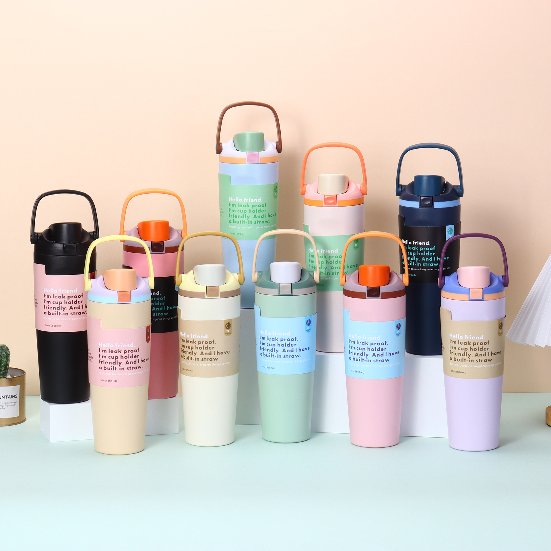 Tumblers 30oz Water Bottle Insulated Tote Mug With Handle Travel Lid And Straw Stainless Steel Iced Tea Coffee Gift Halloween Cup For