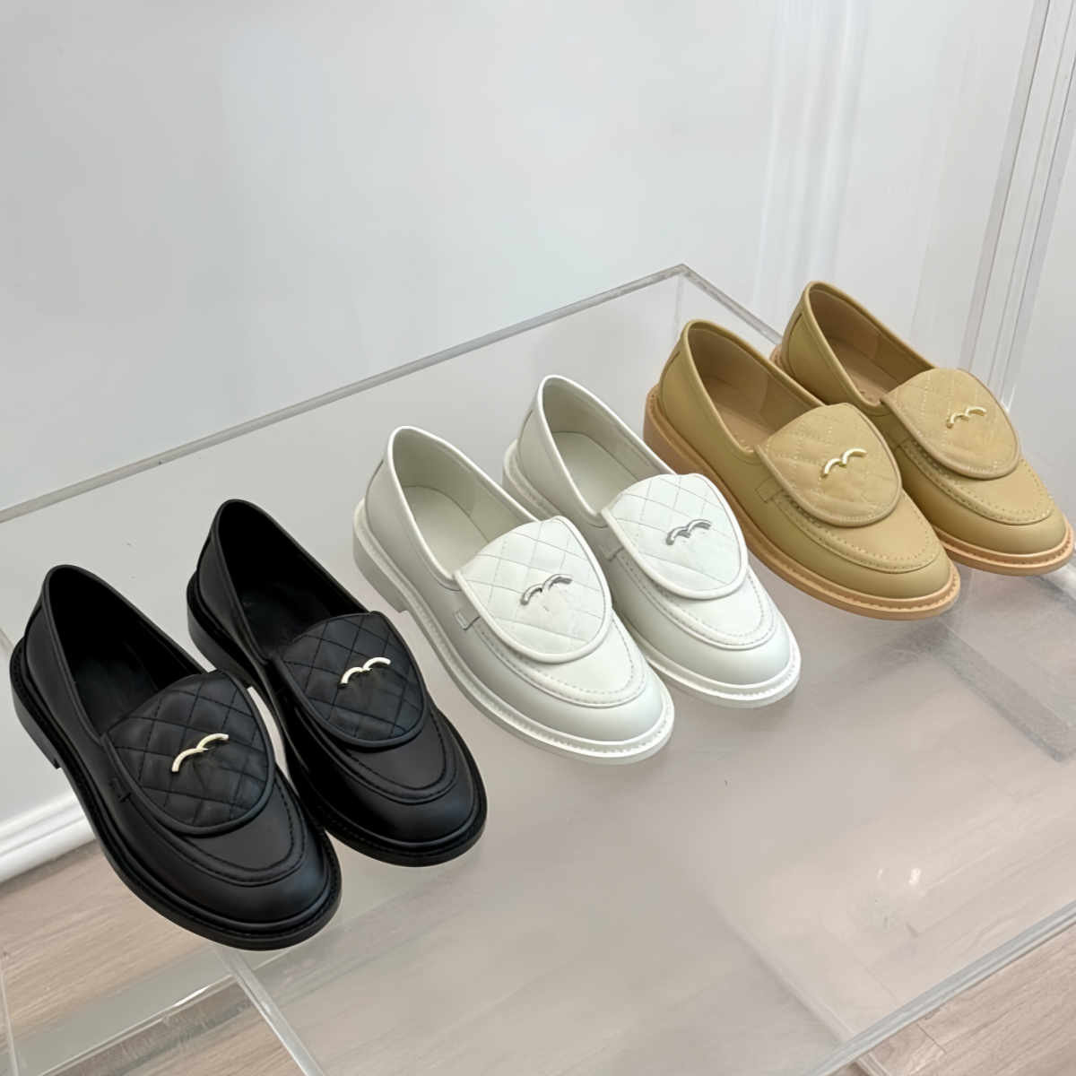 Designer Women Loafers Diamond Grid Platform Shoes Luxury Letters Buckle Black Leather Shoes Fashion Flat Bottom Woman Casual Shoes 35-42