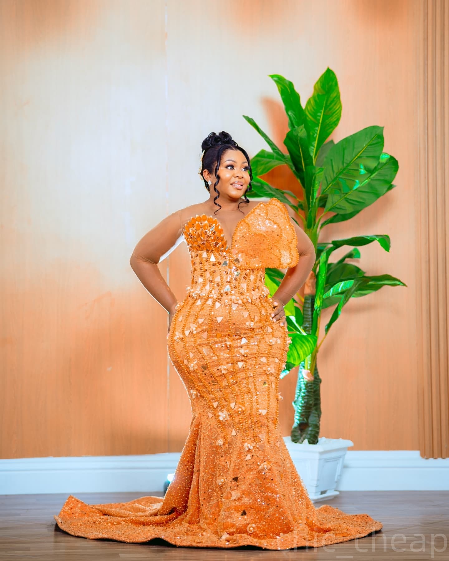 Aso Ebi Orange Mermaid Prom Dresses 2025 Crystals Beaded Florals Evening Formal Party Second Birthday Engagement Gowns Plus Size Dress For Special Occ