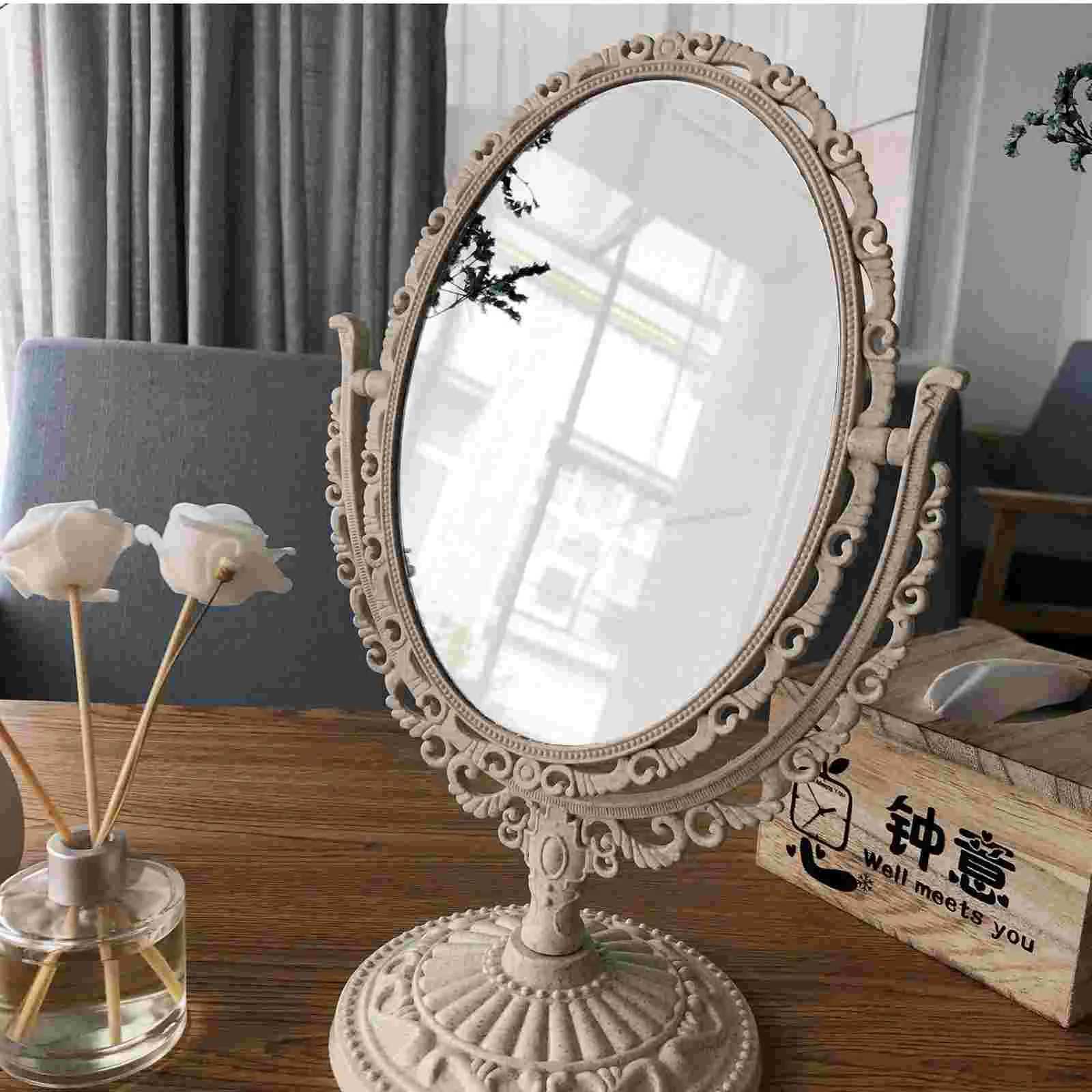 Rotating Vanity Mirror Beige Makeup for Dresser Girl Desk Plastic Vintage Chic Details C250916
