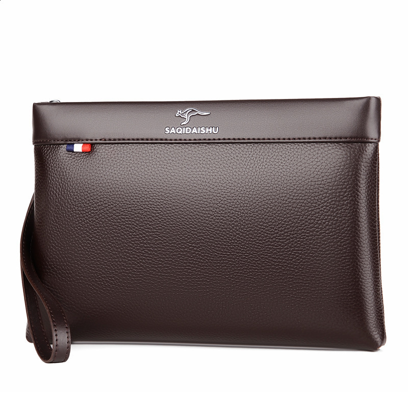 Sacchi kangaroo mens new leather handbag leisure travel first layer cowhide envelope zero wallet