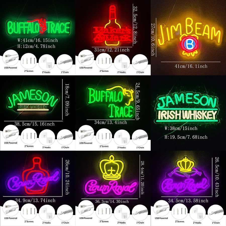 Buffalo Whiskey Neon Sign for Wall Decor JamesonMaker MarkCrown Canadian Whiskey Signs for Man Cave Pub Bistro Party Decor Y250916