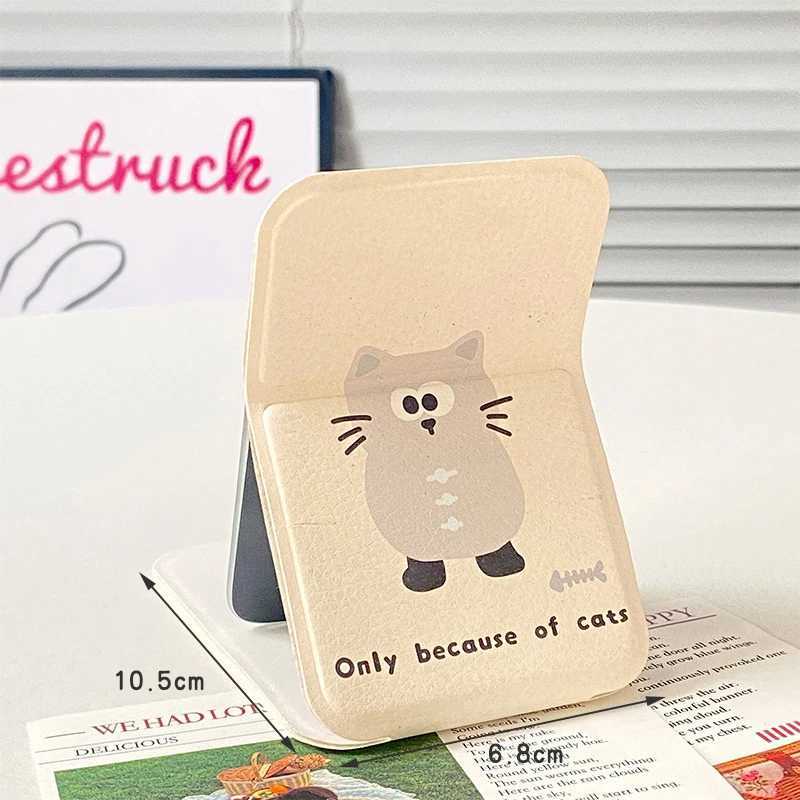 Desktop Makeup Mirror Solid Color PU Leather Simple Portable Handheld Makeup Mirror Foldable Student Compact Cute Pocket Mirror C250916