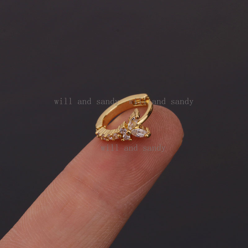 18K Gold Cubic Zirconia Diamond Hoop Earrings for Women Buckle Designer Jewelry Tiny Iced Out Love Heart Braid Leaf Water Drop Charm Earring Fashion B