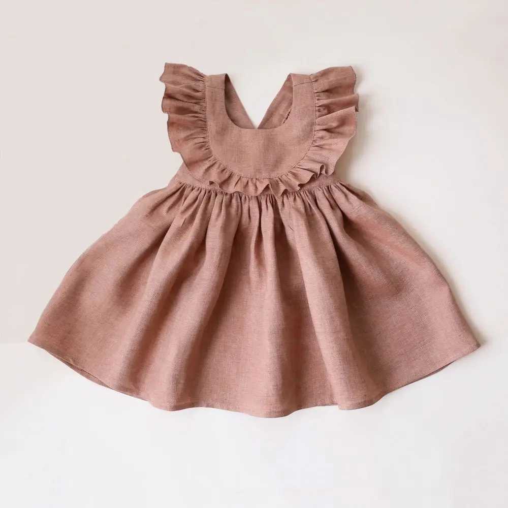 Cute Toddler Girl Dress For Party Pink Summer Baby Girl Dress Linen Cotton Girl Clothes C250916