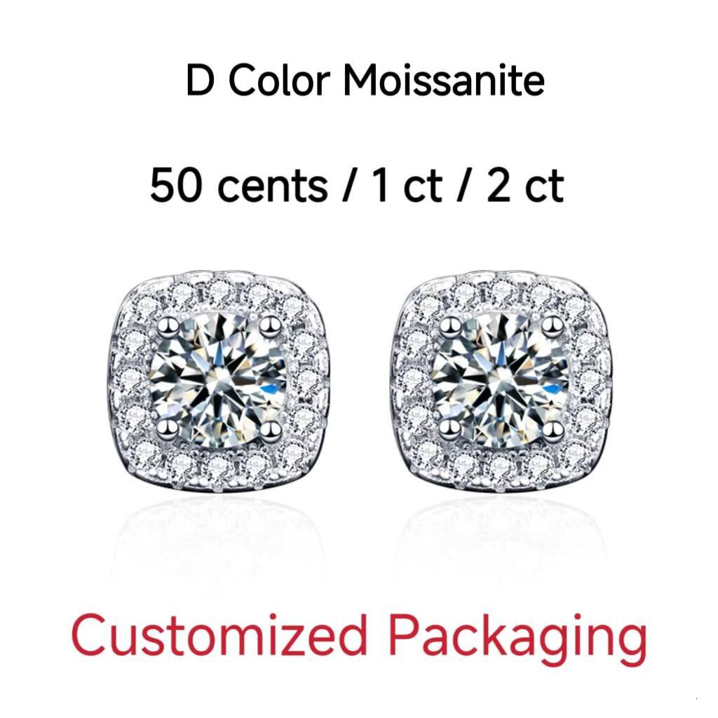 Wholesale in Stock S925 Sterling Silver Square Stud Earrings Waterproof D Color Moissanite for Women