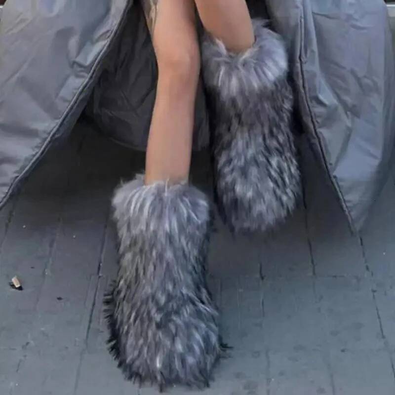 Shoe Women's Winter Fluffy Faux Fox Woman Plush Warm Snow Boots Footwear Girls' Furry Fur Bottes Fashion ddmythur