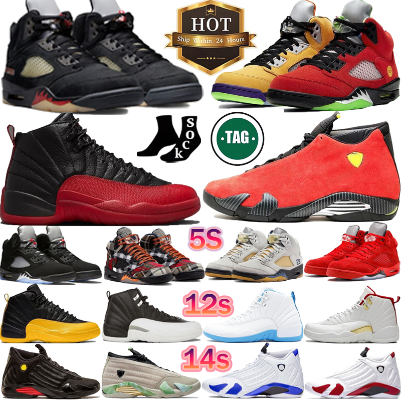 Big Size Designer Mens Womens Fast Shipping Basketball Shoes 5s 12s 14s University Blue Black Cat Military Sail Red Cement mandarin duck color running shoes