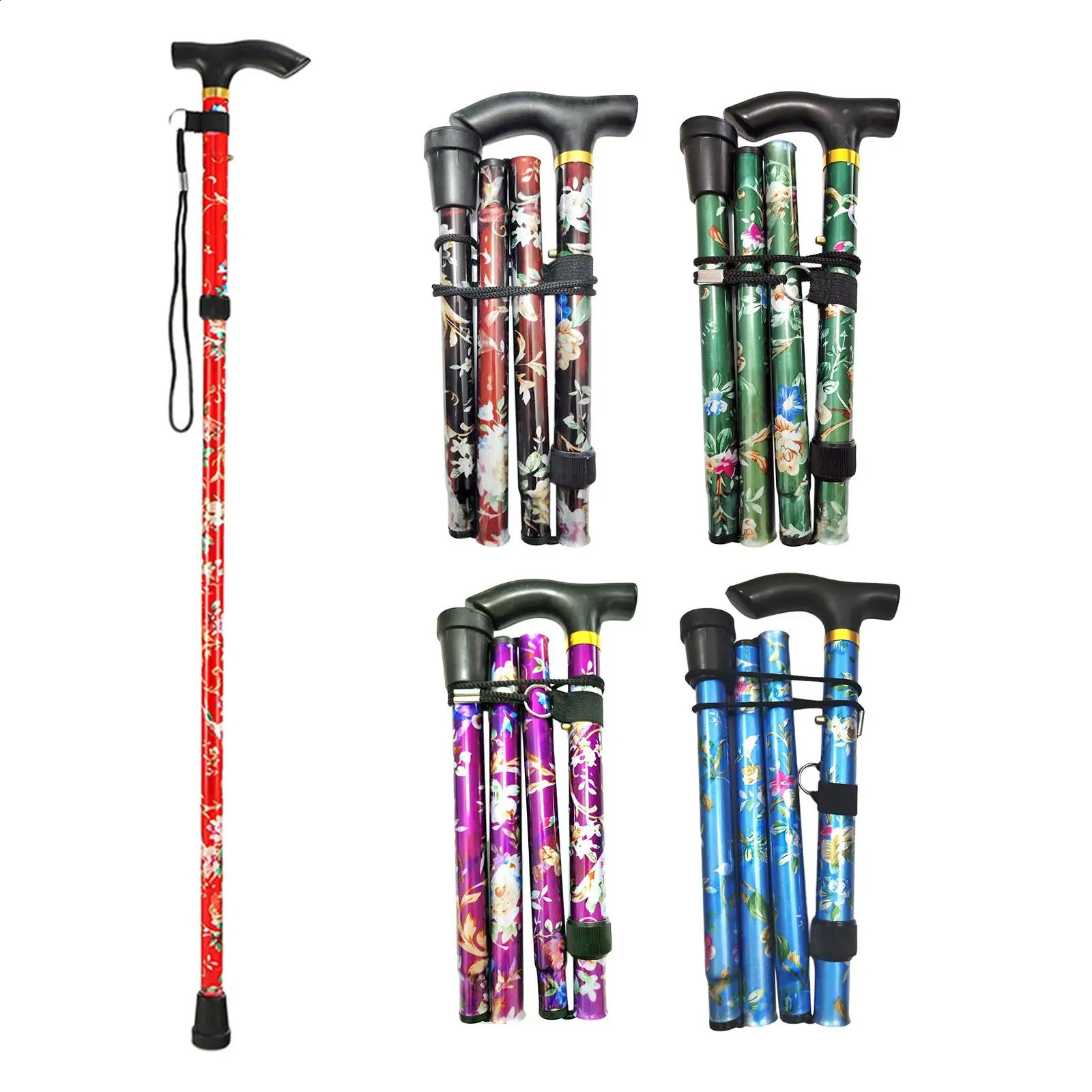 Folding Cane Lightweight Adjustable 5Section Elderly Walking Stick Travel 250916