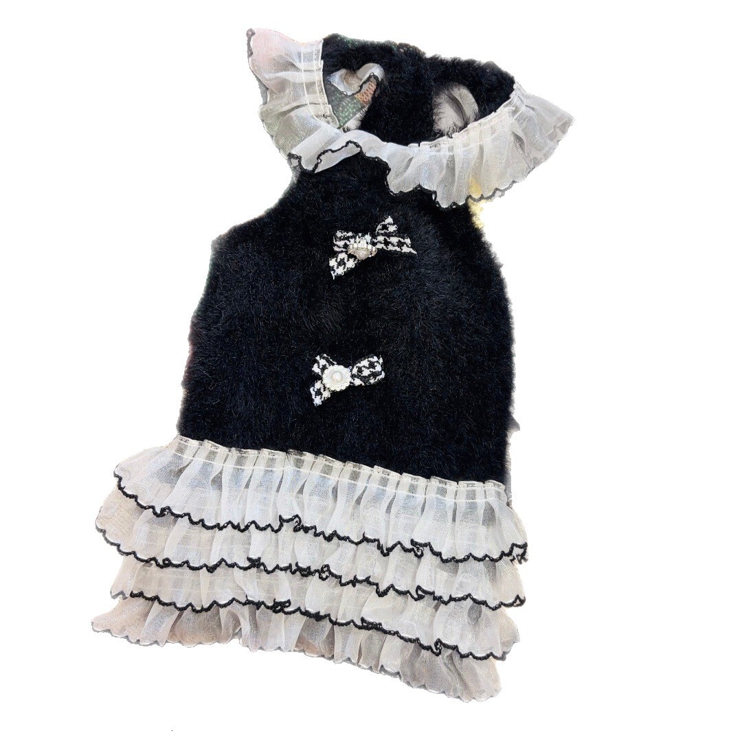 Autumn Winter Pet Knitted Puffy Lace Strap Dress for Dogs and Cats Schnauzer Yorkshire Maltese
