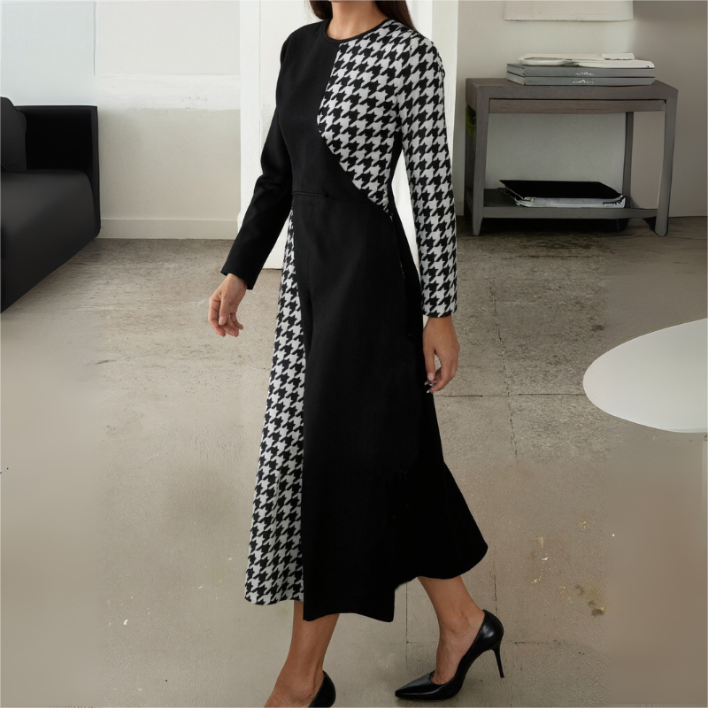 Sophisticated Plus Size Woman's Full Length Coat-Dress Featuring Timeless Checkered Design CF53926