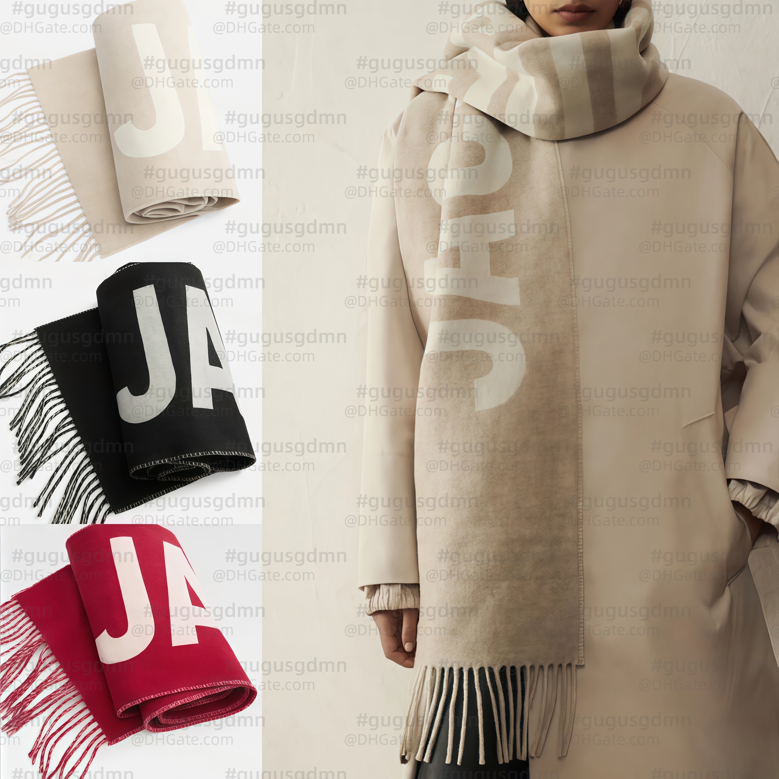 Wool fringe scarf Jacquard Designer scarf Woman Solid color yarn 100% Virgin wool Thickened Warm Fashion Scarf Autumn Winter Wool Black Grey Peach Cream scarf