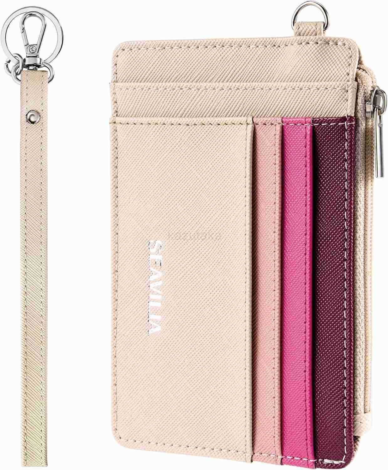 Small Wallet for Women Slim Wristlet Keychain Wallets RFID CARD Holder With Zipper Pocket ID Window Rainbow Pink Z250916