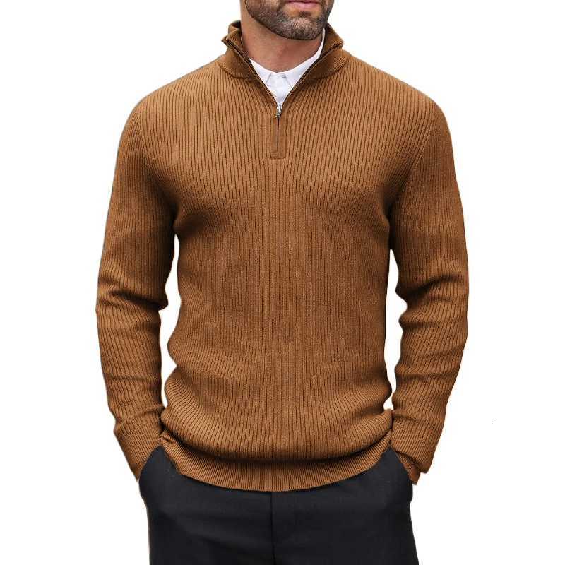 Mens Quarter Zip Pullover Sweater Mock Neck Casual Ribbed Knit Pullover Fall Lightweight Polo Sweaters Winter Warm Outwear Z250916