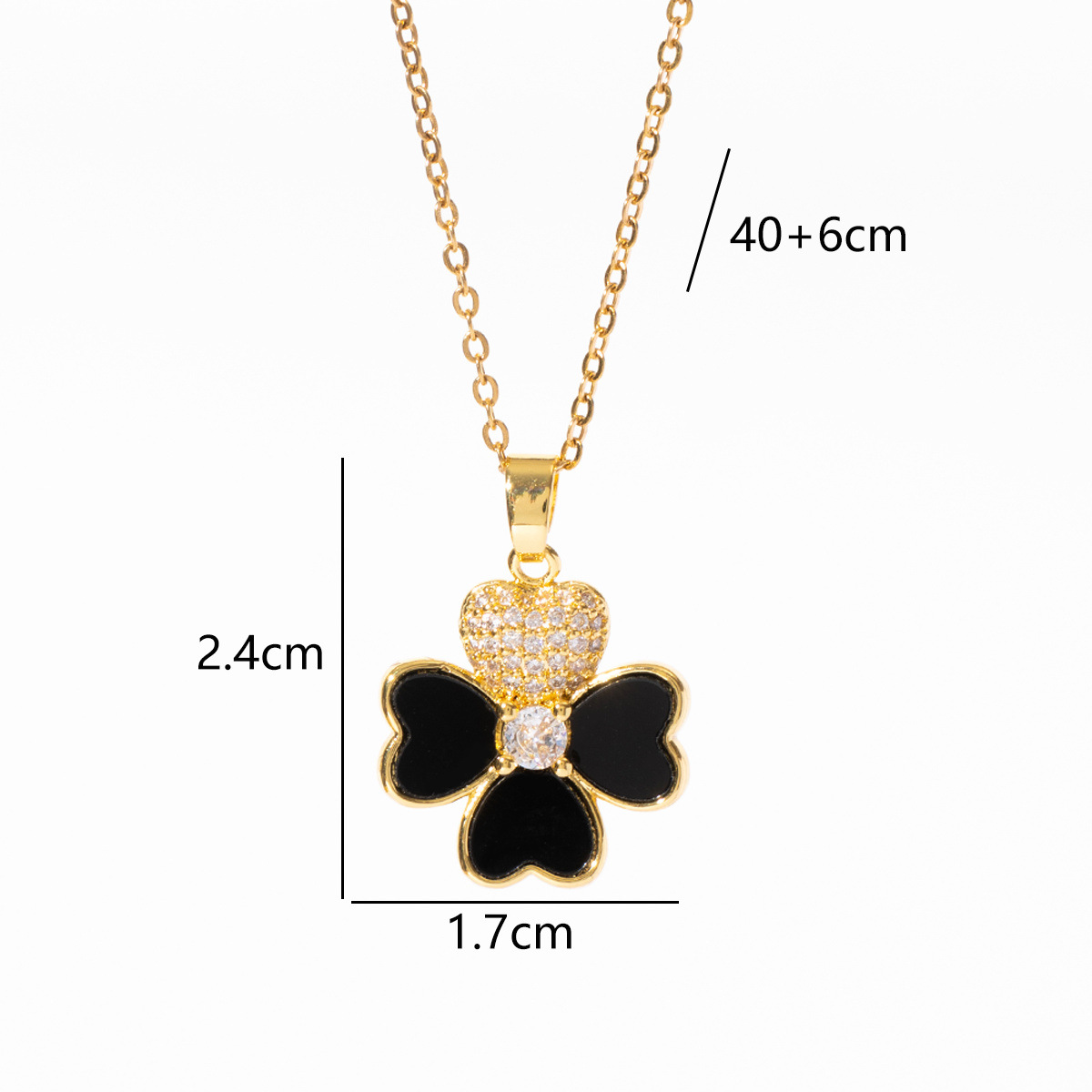 Gold-Toned Clover-Shaped Pendant Necklace With Pearlized Petals And Rhinestone Detail Delicate Daily & Elegant Jewelry Gift For Her High-Quality Acces