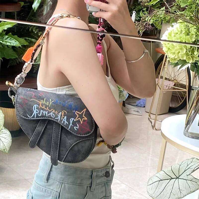 Hand-painted Graffiti Saddle Unique Artistic Crossbody Shoulder Bag Women Purse Boho Chic Handbag Watch Strap Not Included