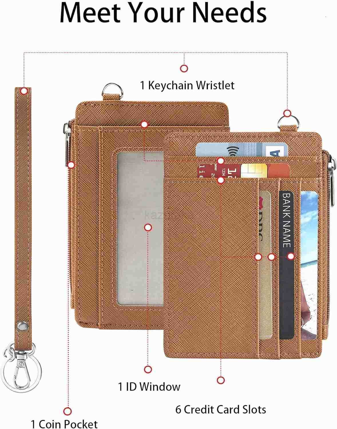 Small Wallet for Women Slim Wristlet Keychain Wallets RFID CARD Holder With Zipper Pocket ID Window Rainbow Pink Z250916