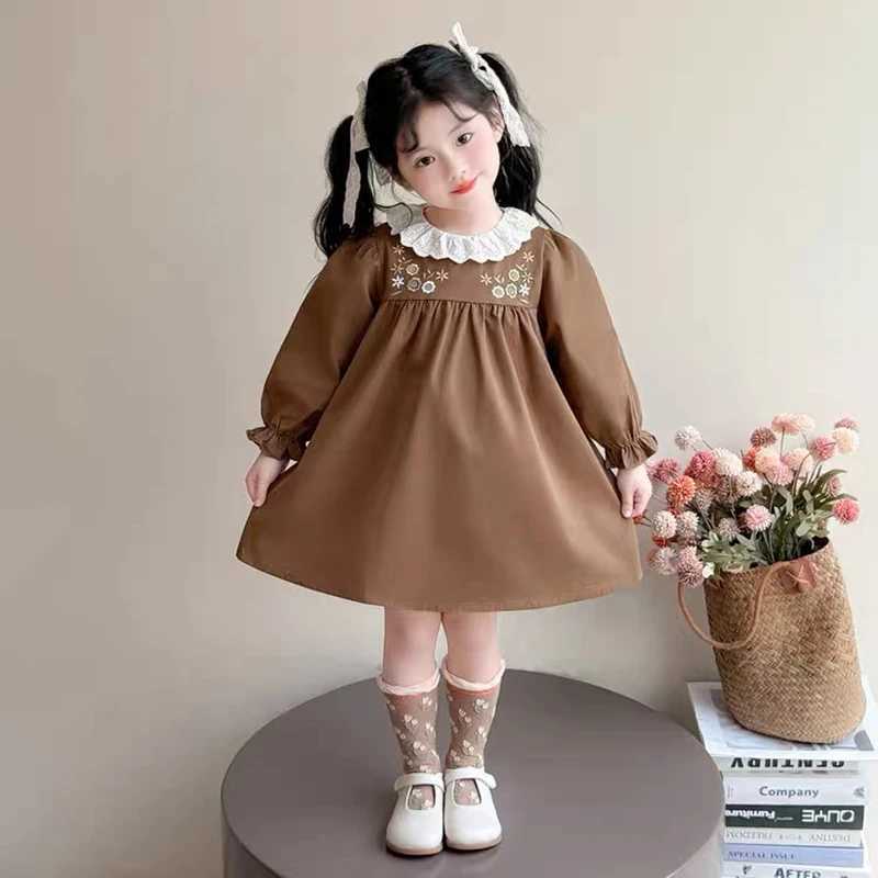 Spring Autumn Kids Clothes 16Yrs Pastoral Baby LongSleeved Embroider Floral Doll Dresses Children Sweet Princess Girls Dress C250916