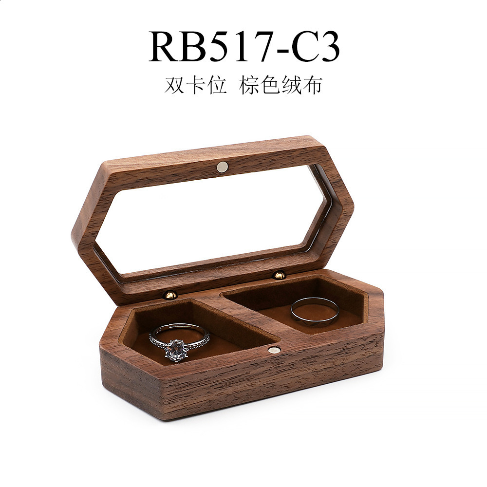 Free Custom Personalized Walnut Wooden Ring Box Engraved Engagement and Wedding Ring Holder Gift for Couples Brides and Grooms 250106