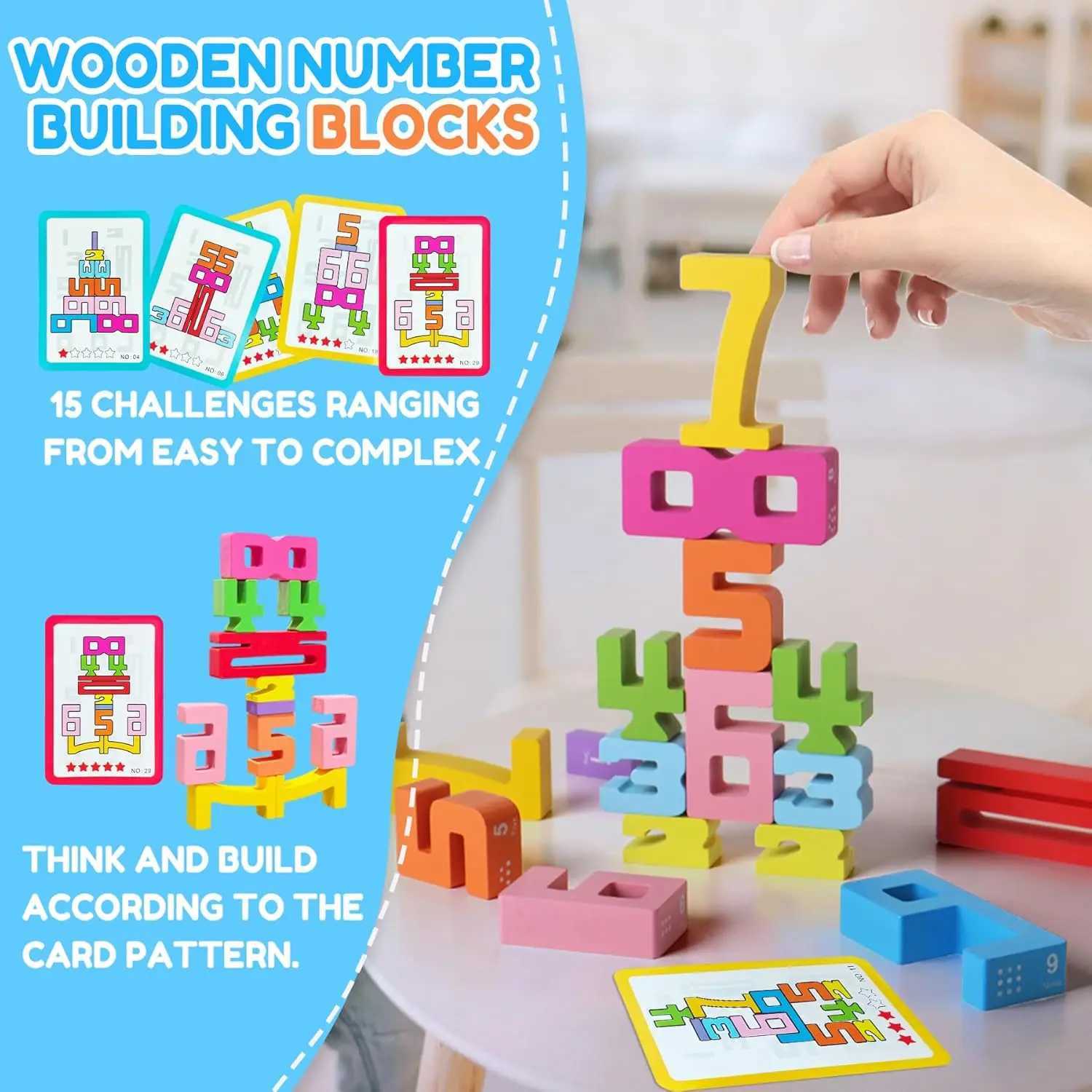 Wooden Number Building Blocks Montessori Number Stacking Blocks Puzzle Balance Competition Toy Educational Gift for Toddler C250916