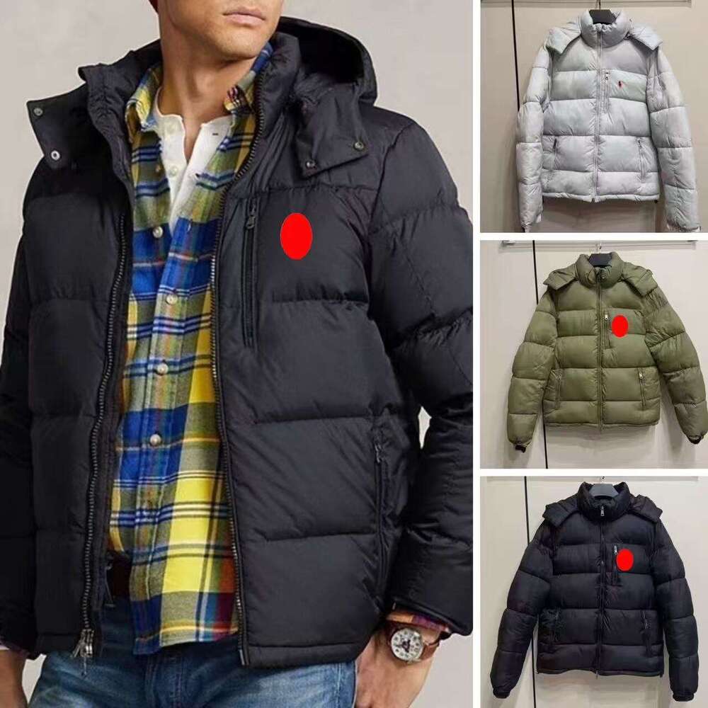 5A Polo Designer Puffer Jackets Men's Raulphl Puffer Jacket Hooded Winter Coat Warm Parka Jacket Thicken Cotton Coat with Removable Hood Ski Jacket Europen Size