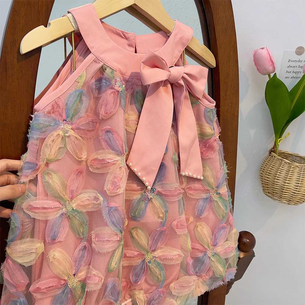 Bear Leader Girl Dress 2023 Summer New Girl Dress Princess Dress Little Girl Fashion Colorful Flower Yarn Dresses Kid Clothes C250916
