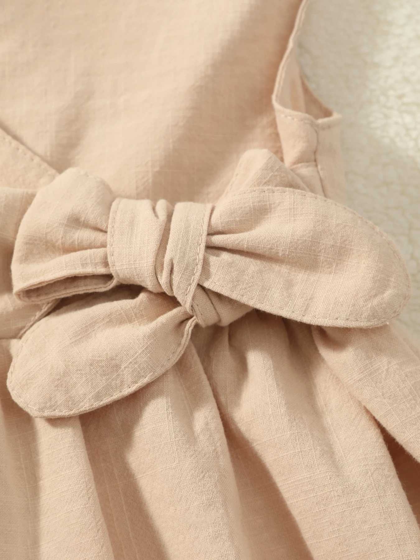 Casual Toddle Girl Sleeveless Linen Cotton Dress Lace Up Front Princess Summer girl gift Dress C250916