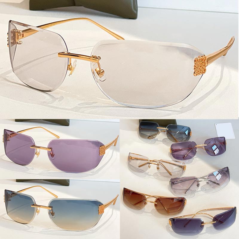 New Fashion Designer Womens Rimless Sunglasses LW5140 Sunglasses for Women Grey UV resistant Curved Lens Gold Metal Temple Sexy Ball Party Lady Glasses