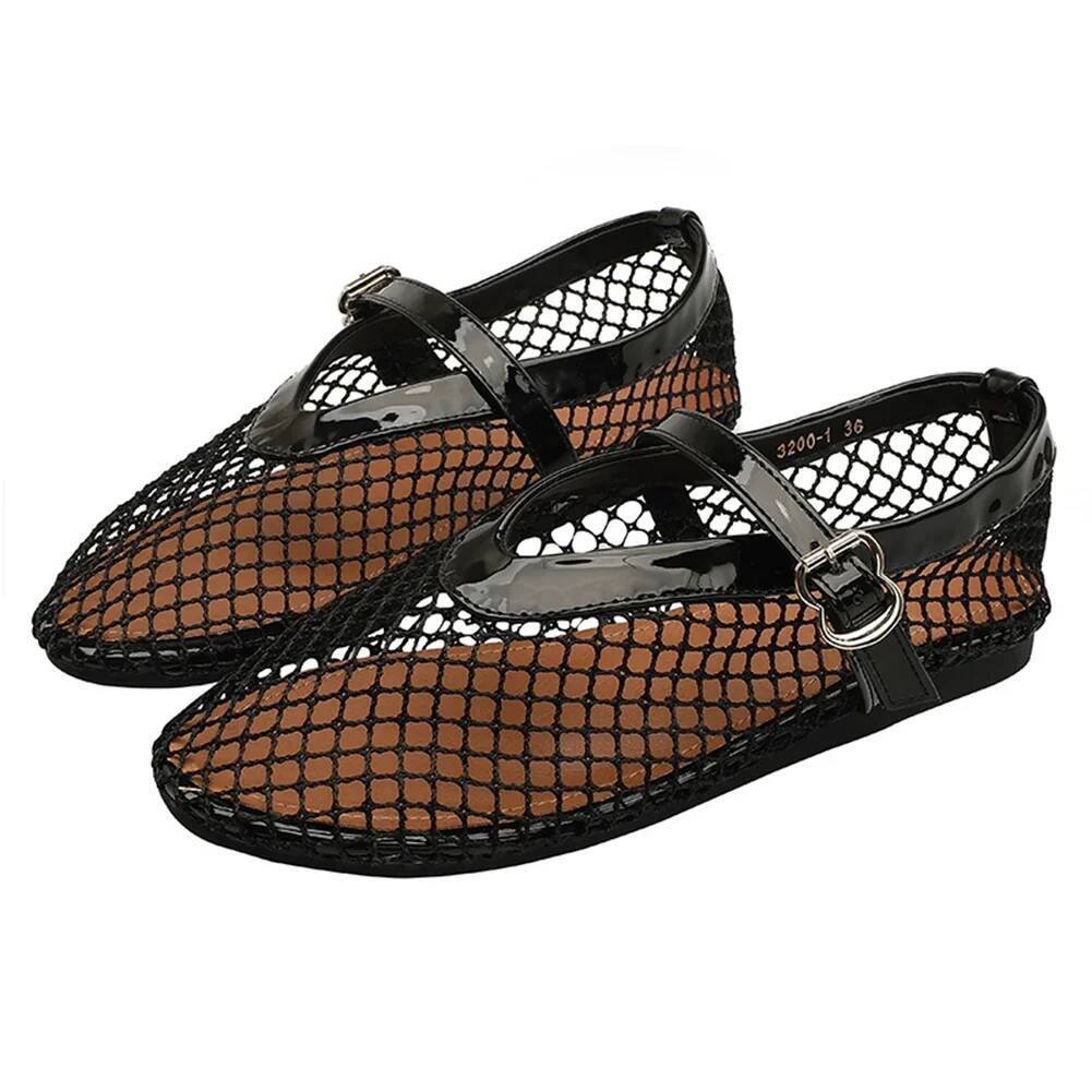Women Mesh Fishnet Ballerina Flats Comfortable Round Toe Ballet Breathable Casual Walking Shoes for Commuting ddmypanda