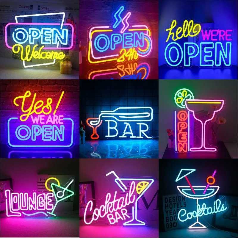 Open Welcome Bar Neon LED Sign USB Powered Room Wall Decoration For Pub Bar Club Mens Cave Party Restaurant Shop Sign Lights Y250916