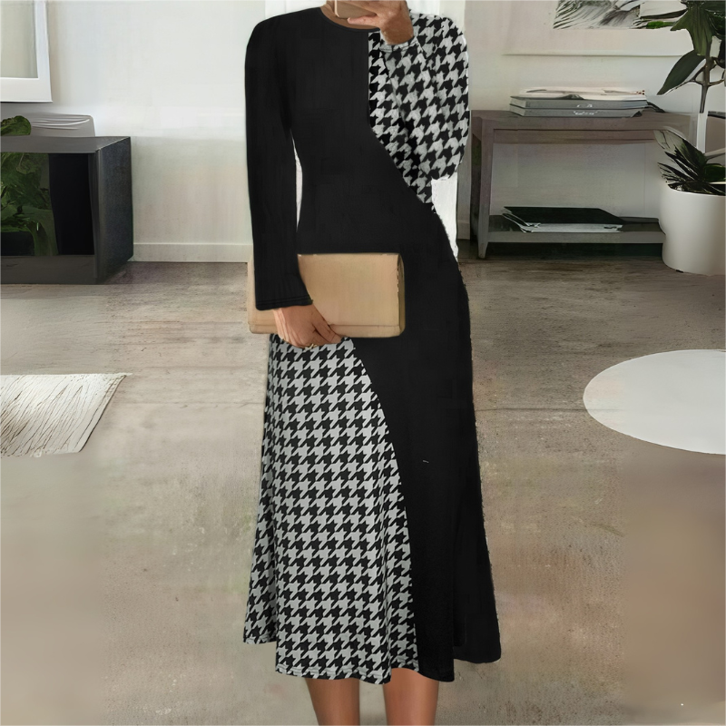 Sophisticated Plus Size Woman's Full Length Coat-Dress Featuring Timeless Checkered Design CF53926