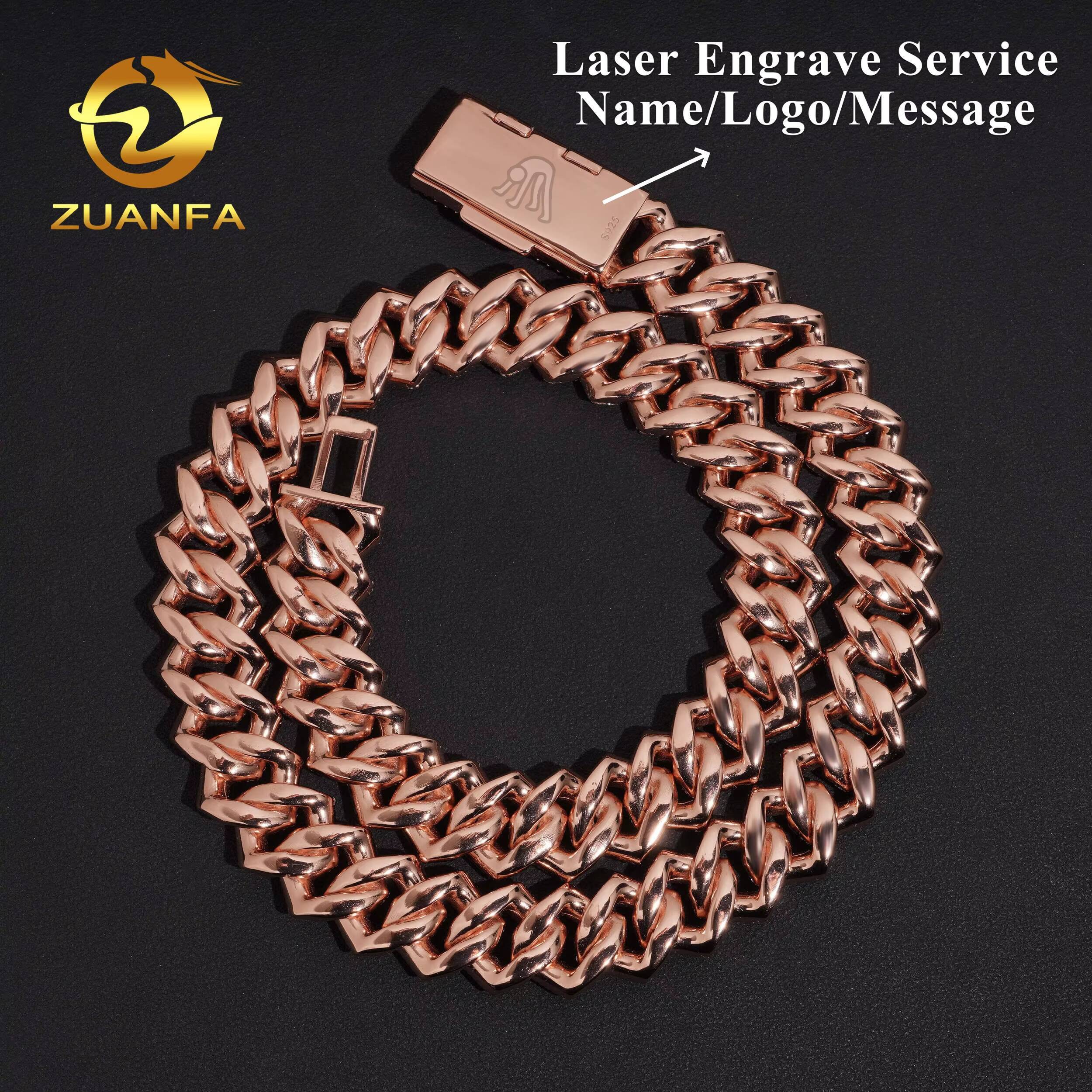 PROMOTION 16mm Baguette Moissanite Chain Cuban Links Pass Diamond Tester 925 Silver Cuban Link Chain Necklace Rose Gold Plated