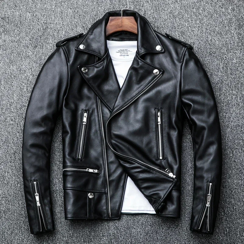 Spring Classical Perfecto Jacket Genuine Leather Motorcycle Jackets Men Zealand Sheepskin Black Coat Slim Suit 250916